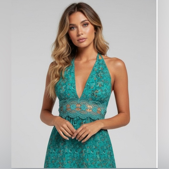 Boho Floral Print Tie Backless Wide Leg Halter Jumpsuit - Picture 2 of 6